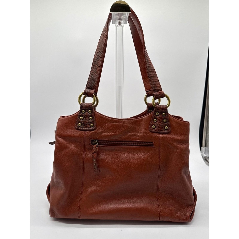 CHi Chala Shoulder Bag Womens Large Brown Excellent Leather Snakeskin Studded